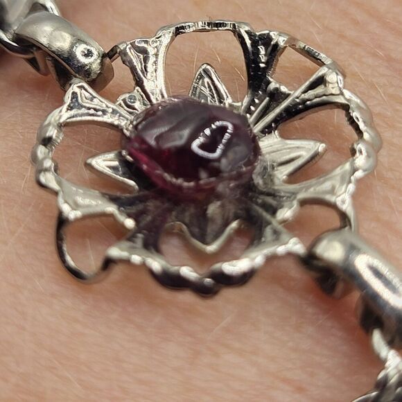 Raw Garnet And Stelring Silver Western Style Bracelet 7.5in - Picture 4 of 7